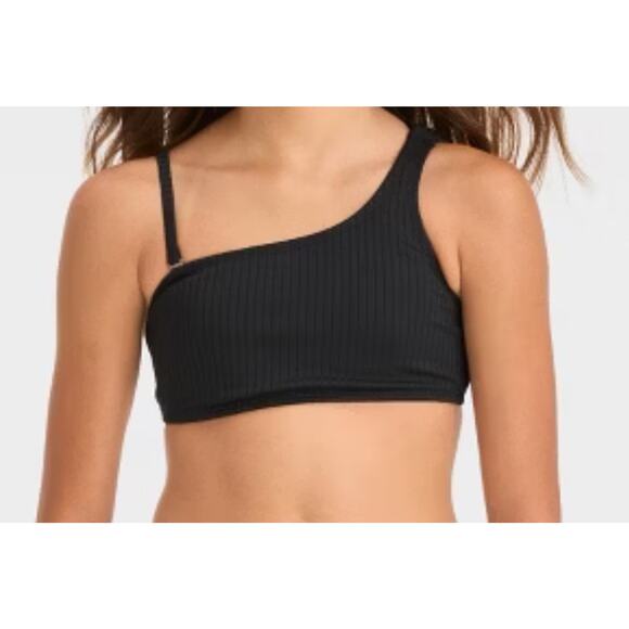 Art Class Other - Art Class Girls Swim Bikini Top S (6/7) Black Ribbed One Shoulder NWT + Strap